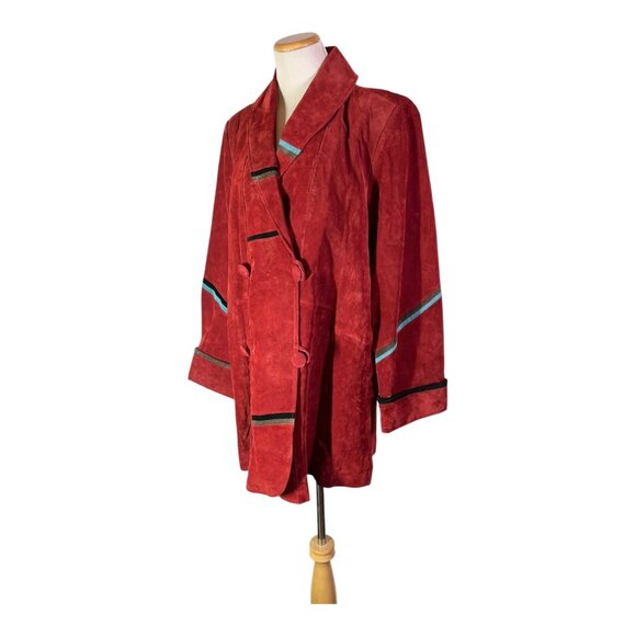 Metrostyle Size L Rusty Red Suede Leather Coat Double-Breasted Retro - Picture 1 of 14
